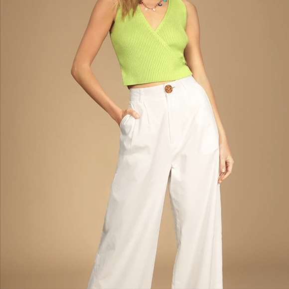 Lulu's* ladies size M Knit faux wrap lime green top, sleeveless cross fr… - Picture 10 of 12